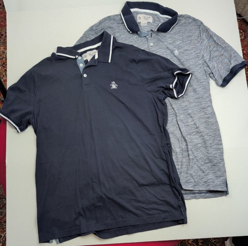 Lot (2) Original Penguin Birdseye Mens Penguin Big Pete Polo Shirt Navy White XL